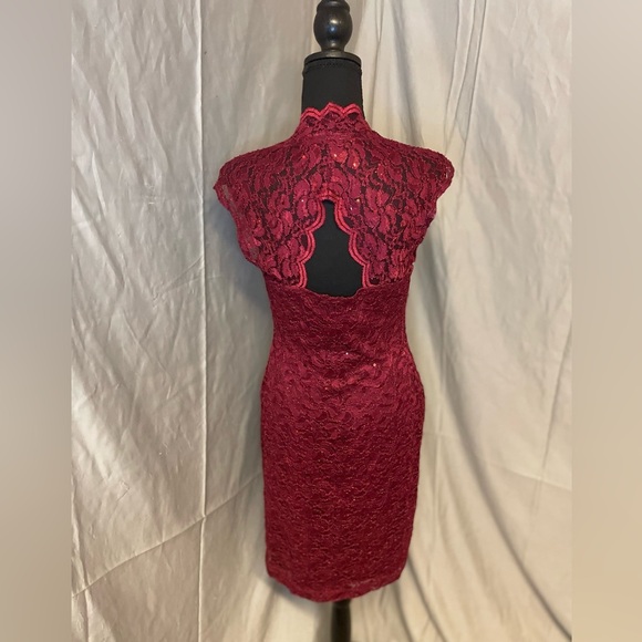 NWT Connected Apparel Burgundy Lace Midi Dress - Picture 10 of 13